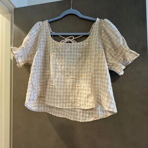 Cream Gingham Puff Sleeve Top